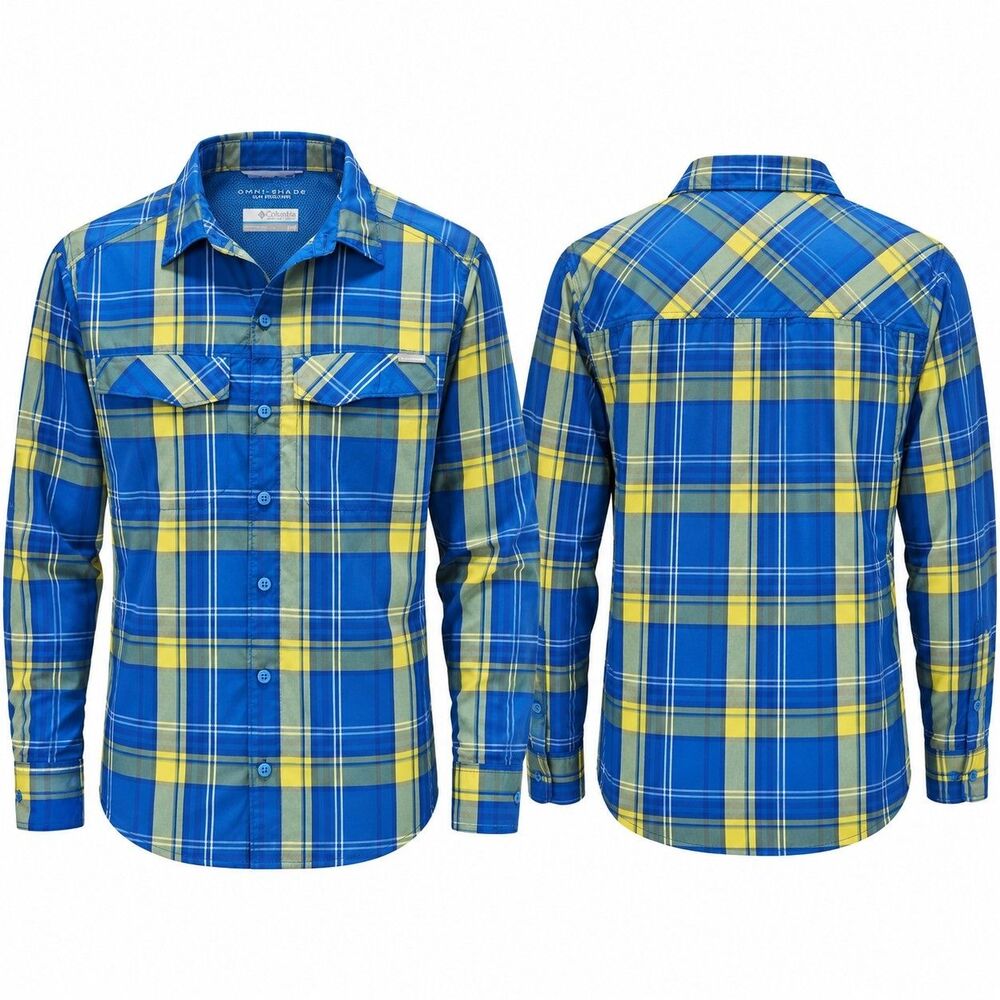 Columbia Sportswear Blue Green Yellow Plaid Mens Small Button Up Shirt
